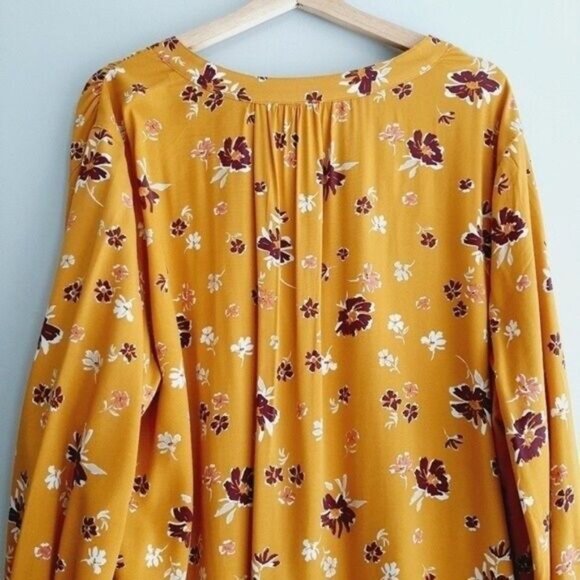 GAP Light Flowy Split V-neck Boho Blouse Yellow Floral Sz XXL - Picture 7 of 10